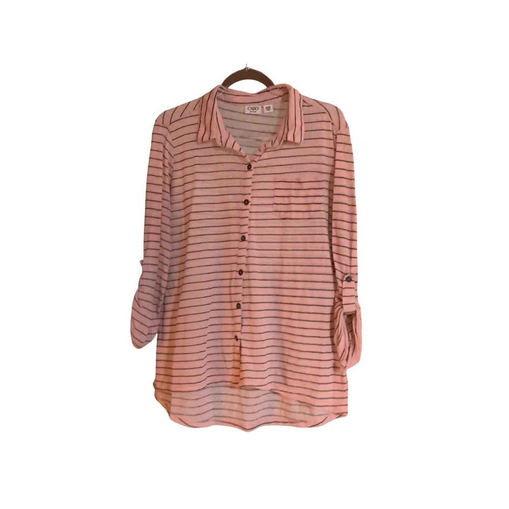 Cato Woman Pink Striped Button Down Shirt Roll Tab Sleeve Plus Size 18/20W